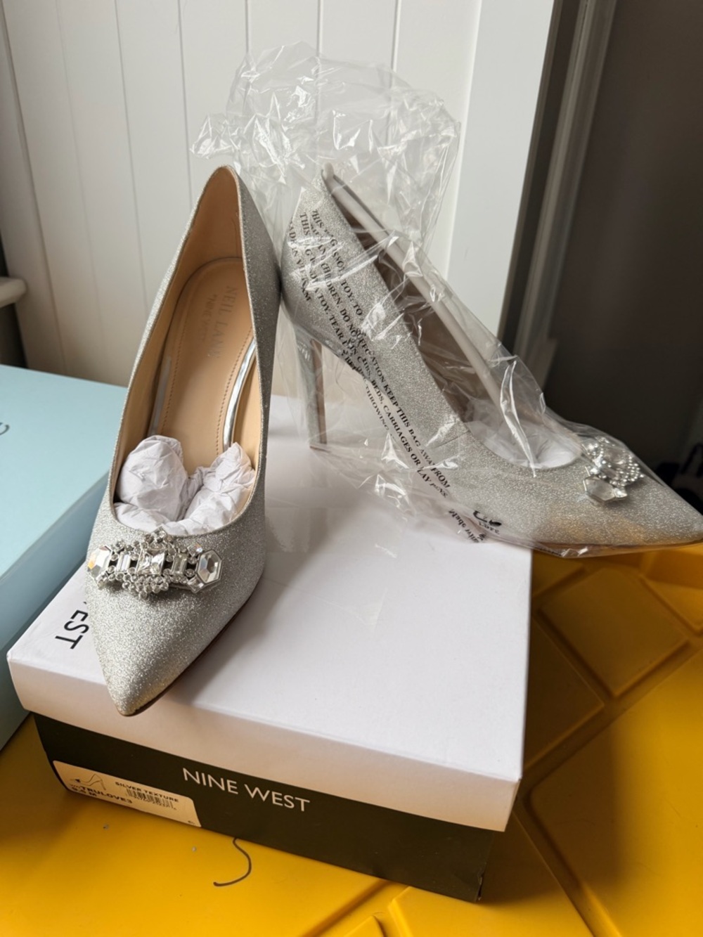 Nine West Silver Pointed-Toe Jeweled Heels